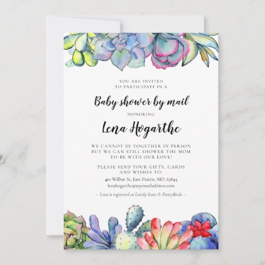 Succulent cactus waterverf Baby shower per post Kaart (Voorkant)