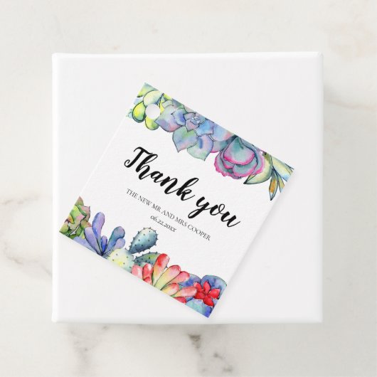 Succulent cactus waterverf bruiloft bedankjes labels (In situ)