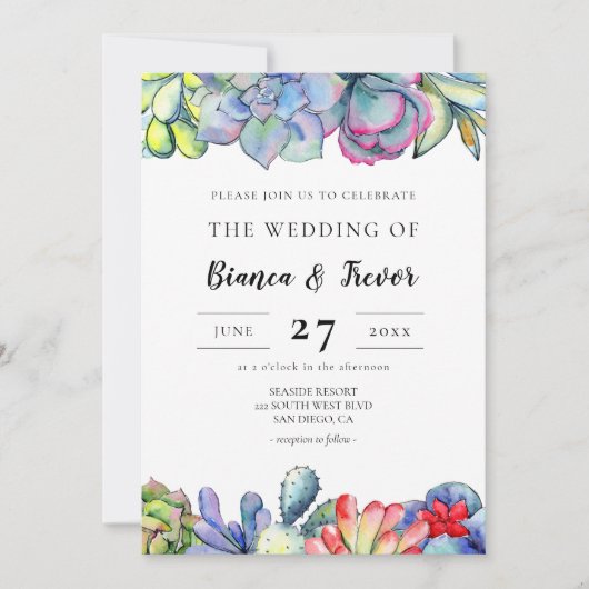 Succulent cactus waterverf bruiloft kaart (Voorkant)