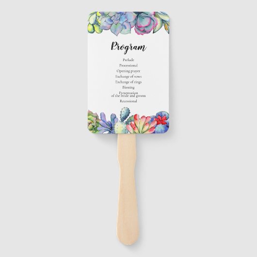 Succulent cactus waterverf bruiloft programma handwaaier (Achterkant)