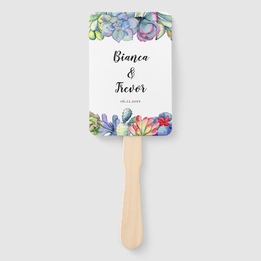 Succulent cactus waterverf bruiloft programma handwaaier (Voorkant)