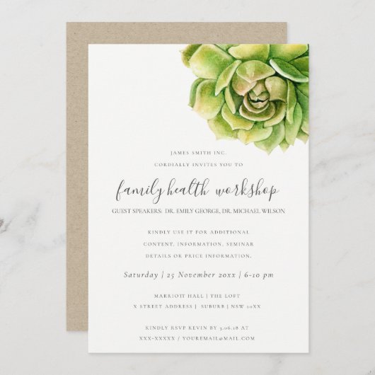 SUCCULENT CACTUS WATERVERF PLAATS SEMINAR GEBEURTE KAART (Voorkant / Achterkant)