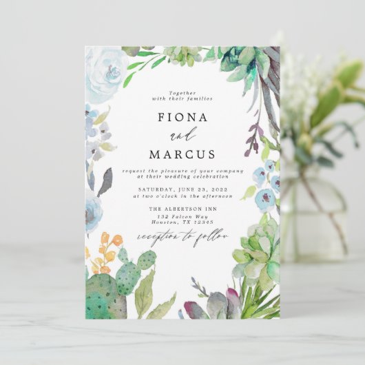Succulent Cactus Wedding Uitnodiging (Staand voorkant)
