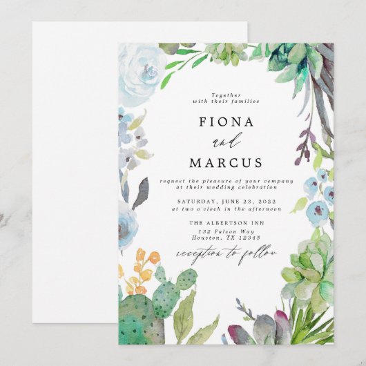 Succulent Cactus Wedding Uitnodiging (Voorkant / Achterkant)