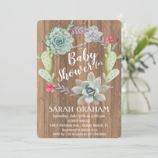 Succulent Cactus Wreath Baby shower Uitnodiging (Staand voorkant)