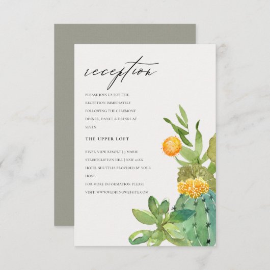 Succulent Cactus Yellow Foliage Weddenschap Recept Informatiekaartje (Voorkant / Achterkant)