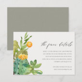 Succulent Cactus Yellow Foliage Wedding Details Informatiekaartje (Voorkant / Achterkant)
