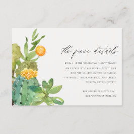 Succulent Cactus Yellow Foliage Wedding Details Informatiekaartje