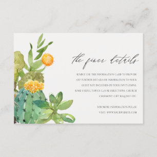 Succulent Cactus Yellow Foliage Wedding Details Informatiekaartje