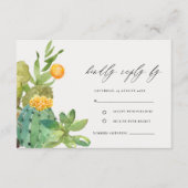 Succulent Cactus Yellow Foliage Wedding RSVP Informatiekaartje (Voorkant)