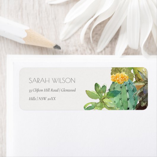 Succulent Cactus Yellow Green Foliage Wedding Etiket (Insitu)