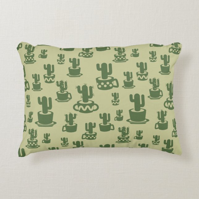Succulent cactussilhouet in bekertjes en potten accent kussen (Voorkant)