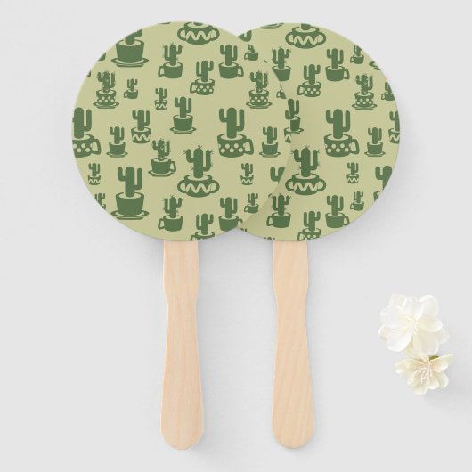 Succulent cactussilhouet in bekertjes en potten handwaaier (Voorkant en achterkant)