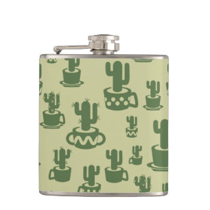 Succulent cactussilhouet in bekertjes en potten heupfles