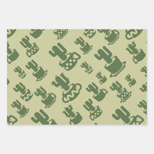 Succulent cactussilhouet in bekertjes en potten inpakpapier vel (Voorkant 3)