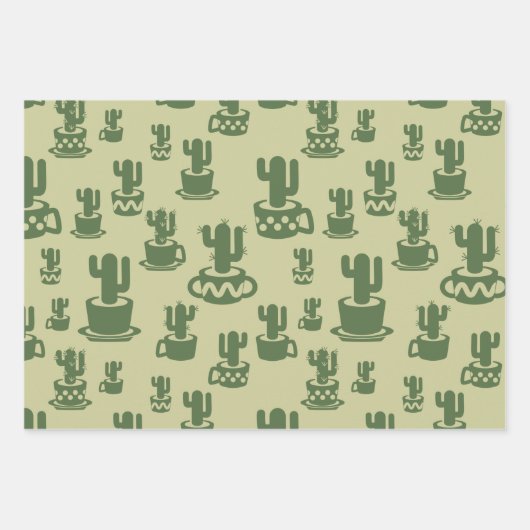 Succulent cactussilhouet in bekertjes en potten inpakpapier vel (Voorkant 2)