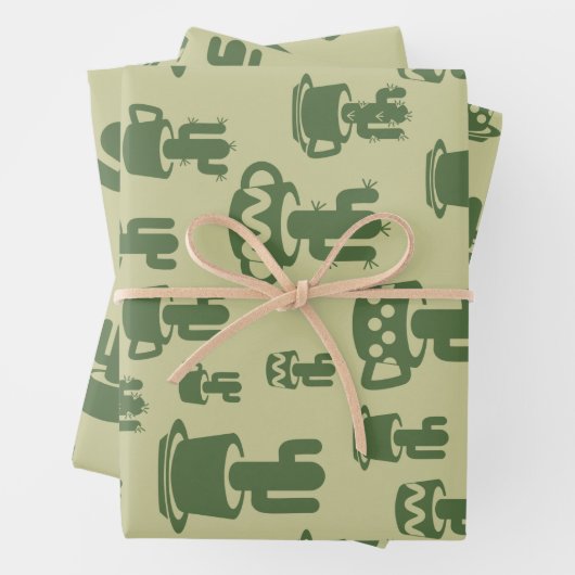 Succulent cactussilhouet in bekertjes en potten inpakpapier vel (In situ)