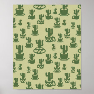 Succulent cactussilhouet in bekertjes en potten poster