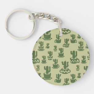 Succulent cactussilhouet in bekertjes en potten sleutelhanger