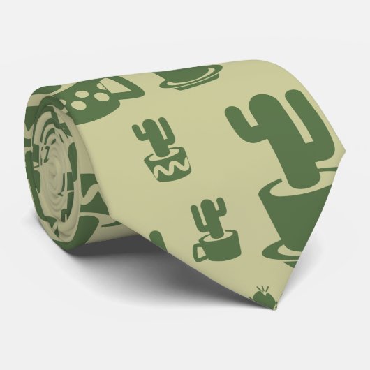 Succulent cactussilhouet in bekertjes en potten stropdas (Opgerold)