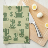 Succulent cactussilhouet in bekertjes en potten theedoek (Quarter Fold)