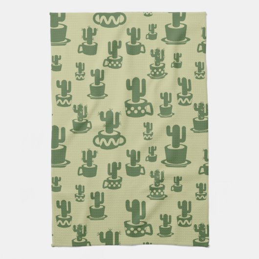 Succulent cactussilhouet in bekertjes en potten theedoek (Verticaal)