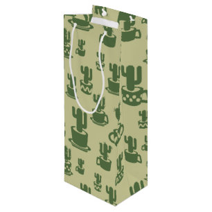 Succulent cactussilhouet in bekertjes en potten wijn cadeautas