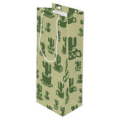 Succulent cactussilhouet in bekertjes en potten wijn cadeautas (Voorkant Gekanteld)