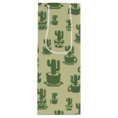 Succulent cactussilhouet in bekertjes en potten wijn cadeautas (Voorkant)