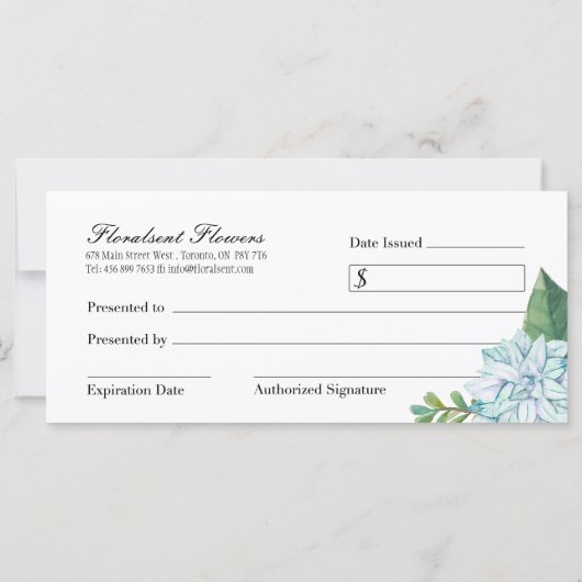  Succulent Cadeaubon (Achterkant)