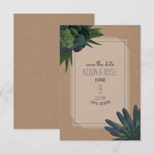 Succulent Cardstock geïnspireerd door huwelijk spa Save The Date (Voorkant / Achterkant)