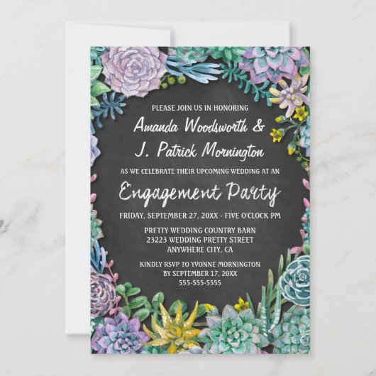 Succulent Chalkboard Engagement Party Uitnodiginge Kaart (Voorkant)