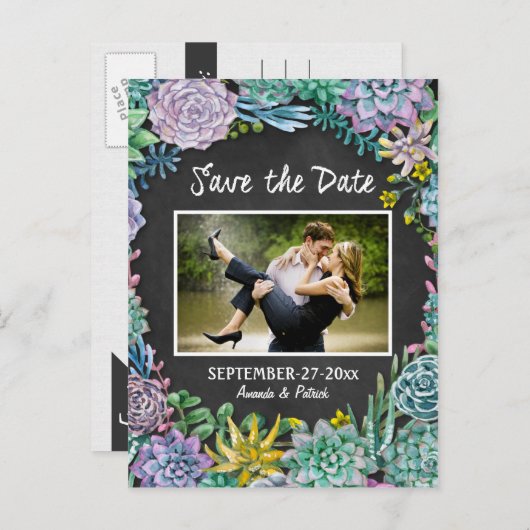 Succulent Chalkboard Wedding Save The Date Kaarten (Voorkant / Achterkant)