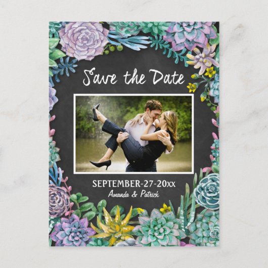 Succulent Chalkboard Wedding Save The Date Kaarten (Voorkant)