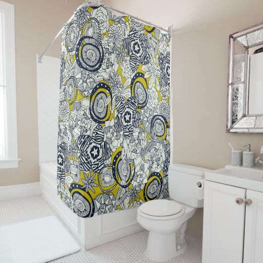 succulent chartreuse indigo douchegordijn (In situ)