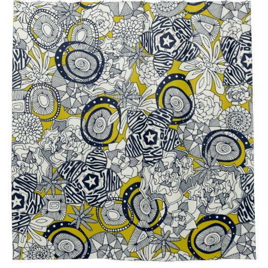 succulent chartreuse indigo douchegordijn (Voorkant)