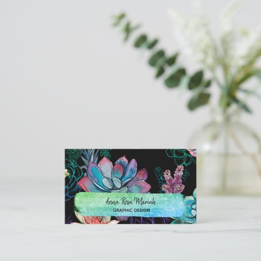 *~* Succulent Chic Glitter Girly Feminine Exciting Visitekaartje (Staand voorkant)