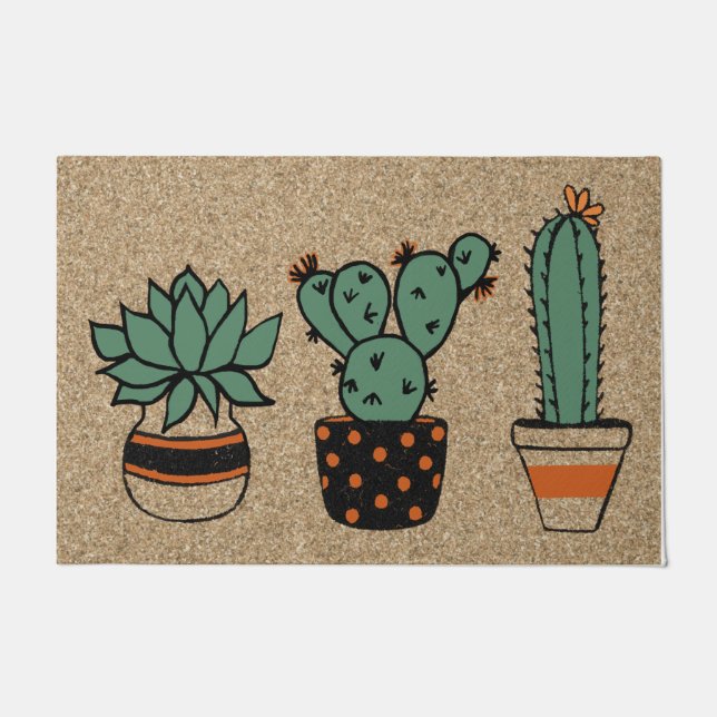 Succulent Decor, Schattigee Cactus Mat, Welkom Mat (Voorkant)