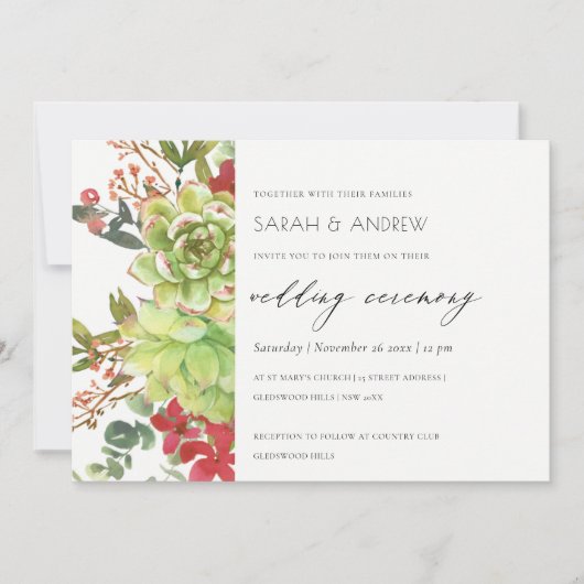 Succulent Desert Cactus Red Floral Wedding Invite Bedankkaart (Voorkant)