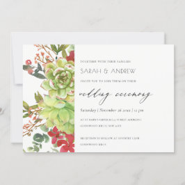 Succulent Desert Cactus Red Floral Wedding Invite Bedankkaart