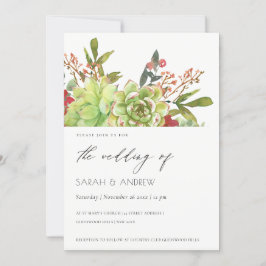 Succulent Desert Cactus Red Floral Wedding Invite Bedankkaart