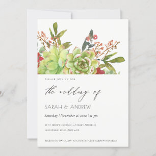 Succulent Desert Cactus Red Floral Wedding Invite Bedankkaart