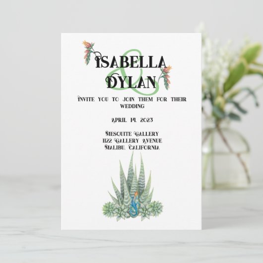Succulent Desert Wedding Themed Kaart (Staand voorkant)