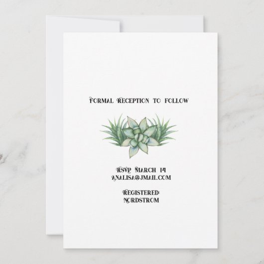 Succulent Desert Wedding Themed Kaart (Achterkant)