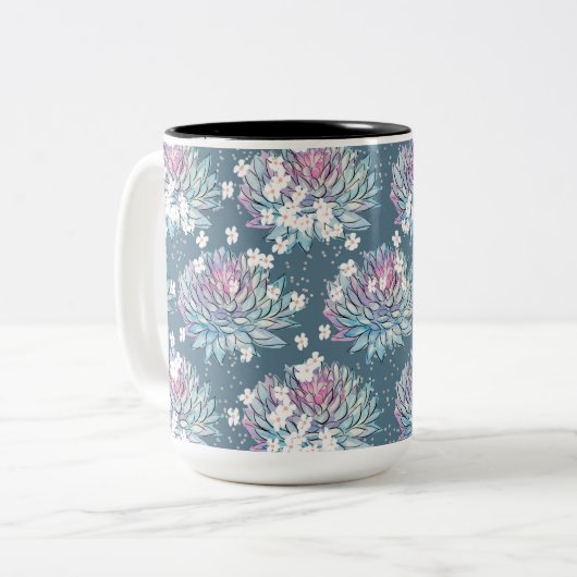 Succulent design met Daisies-Mok Tweekleurige Koffiemok (Voorkant links)