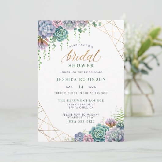 Succulent & Elegant Gold Script-Vrijgezellenfeest Kaart (Staand voorkant)