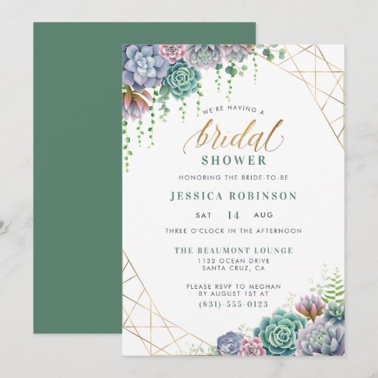 Succulent & Elegant Gold Script-Vrijgezellenfeest Kaart (Voorkant / Achterkant)