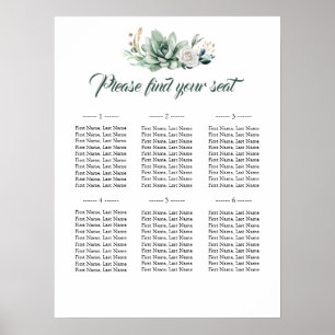 Succulent Elegant Wedding Seating Chart Poster