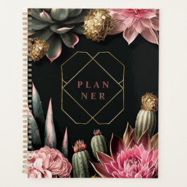 Succulent en bloemachtergrond planner