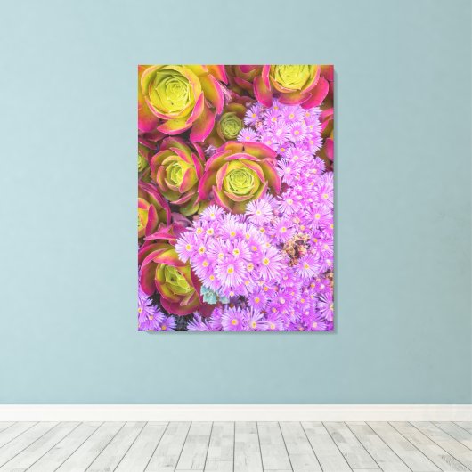 Succulent en bloemen canvas afdruk (Insitu (Houten vloer))